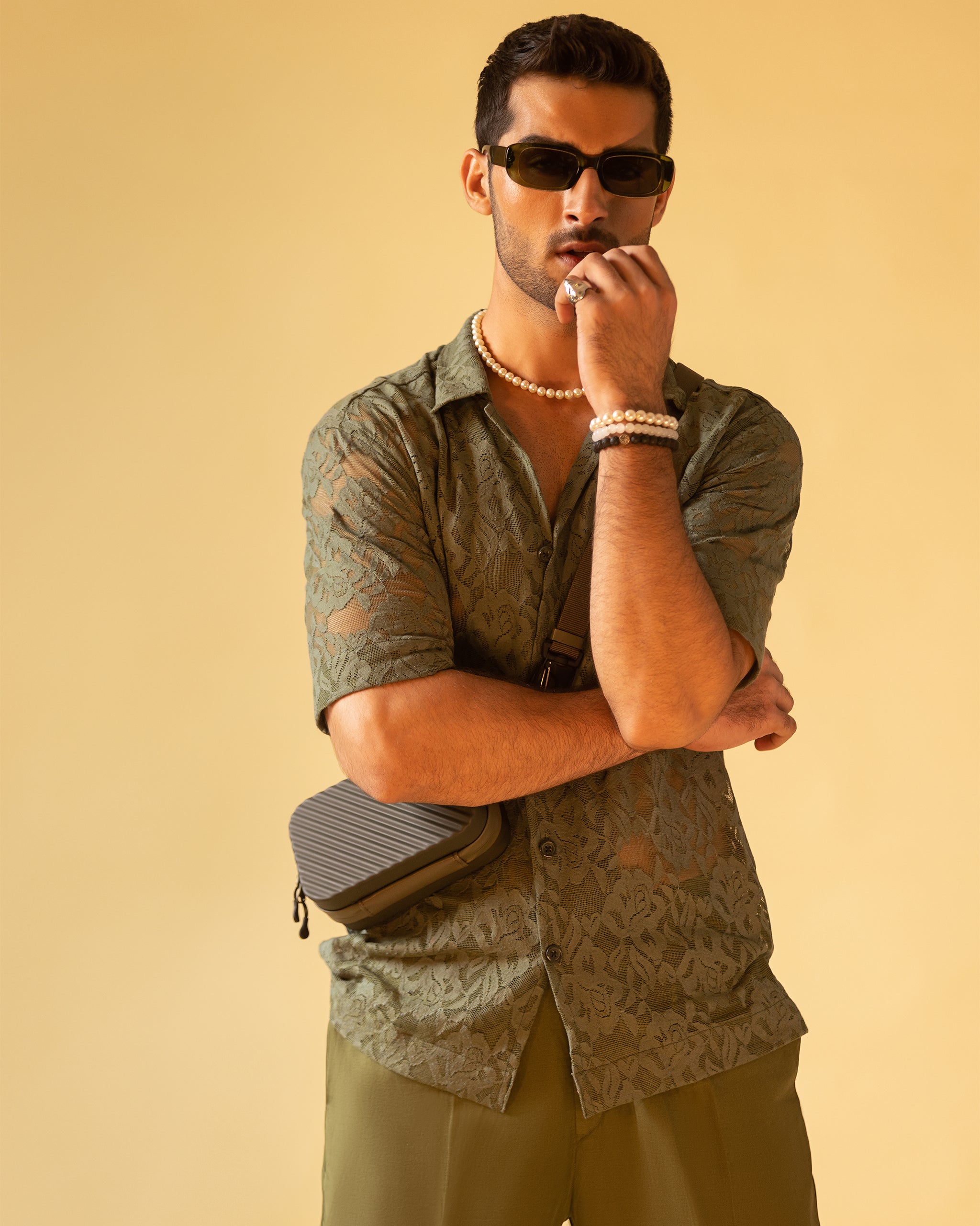 Olive Green Short Sleeves Shirt & Relax Fit Trouser