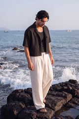 Black Crop Linen Set