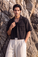 Black Crop Linen Set