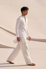 White Zipper Linen Kurta Pajama