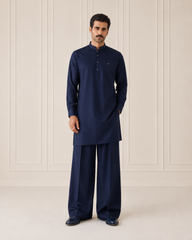 Navy Blue Wash N Wear Kurta/Pajama