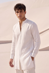 White Zipper Linen Kurta Pajama