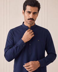 Navy Blue Wash N Wear Kurta/Pajama
