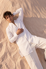 White Zipper Linen Kurta Pajama