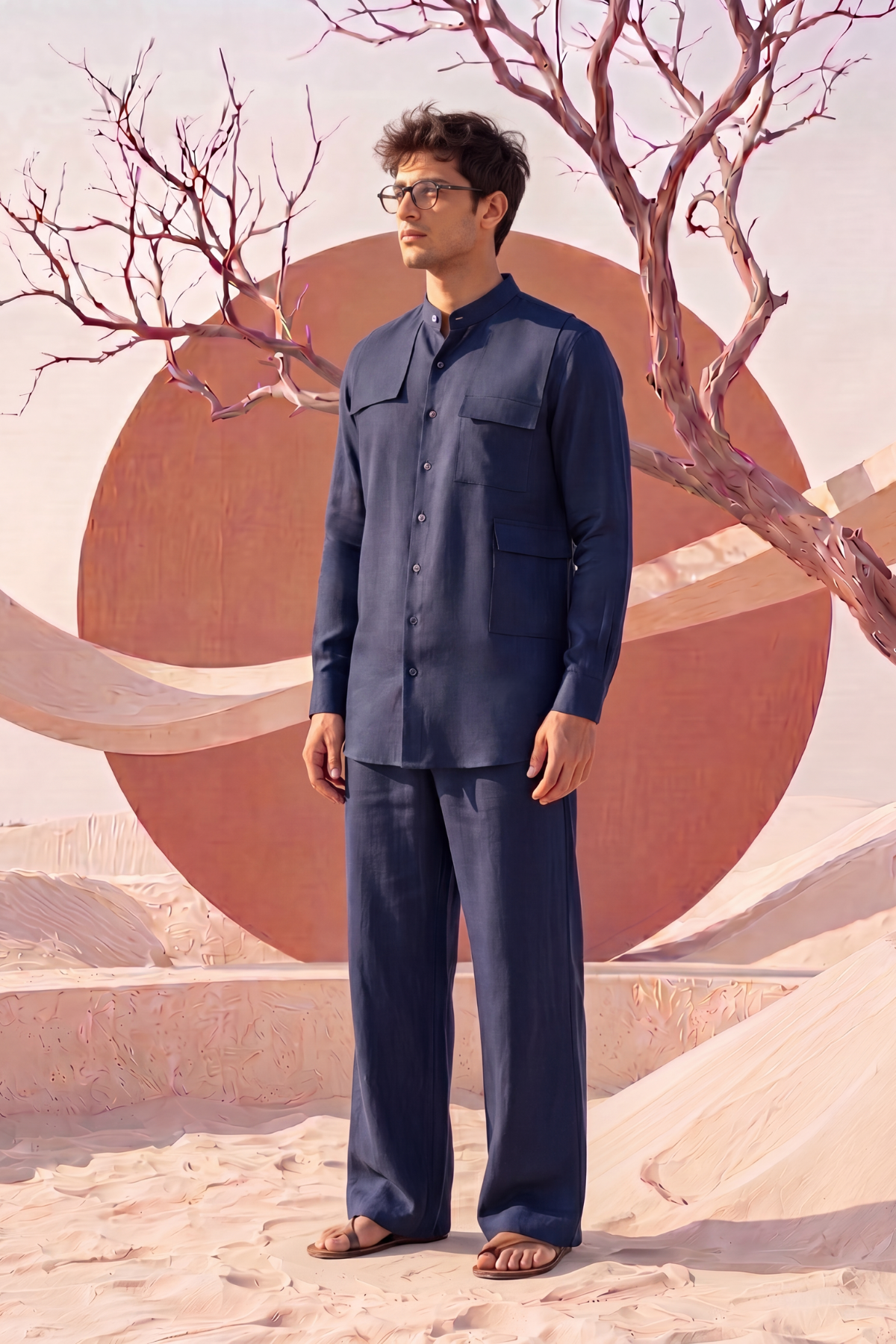 Midnight Blue Linen  Kurta Pajama