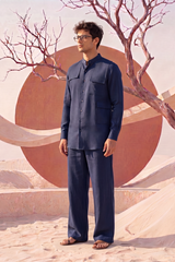 Midnight Blue Linen  Kurta Pajama