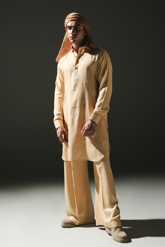 TSL - Bavarian Cream Embroidered Kurta Pajama