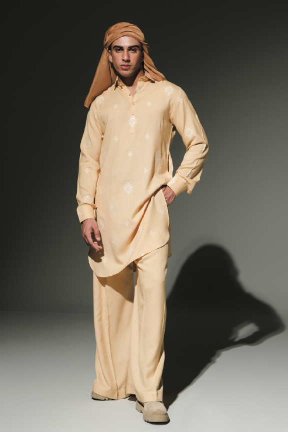TSL - Bavarian Cream Embroidered Kurta Pajama