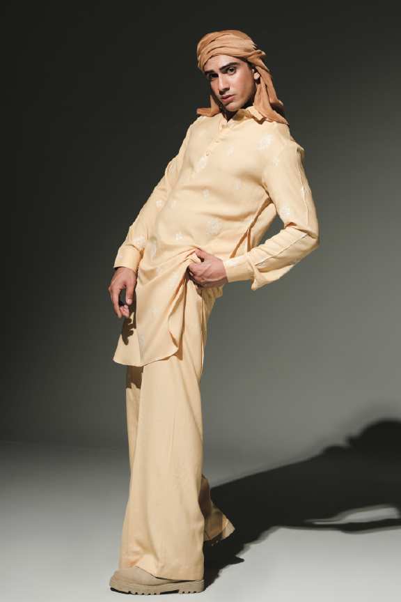 TSL - Bavarian Cream Embroidered Kurta Pajama