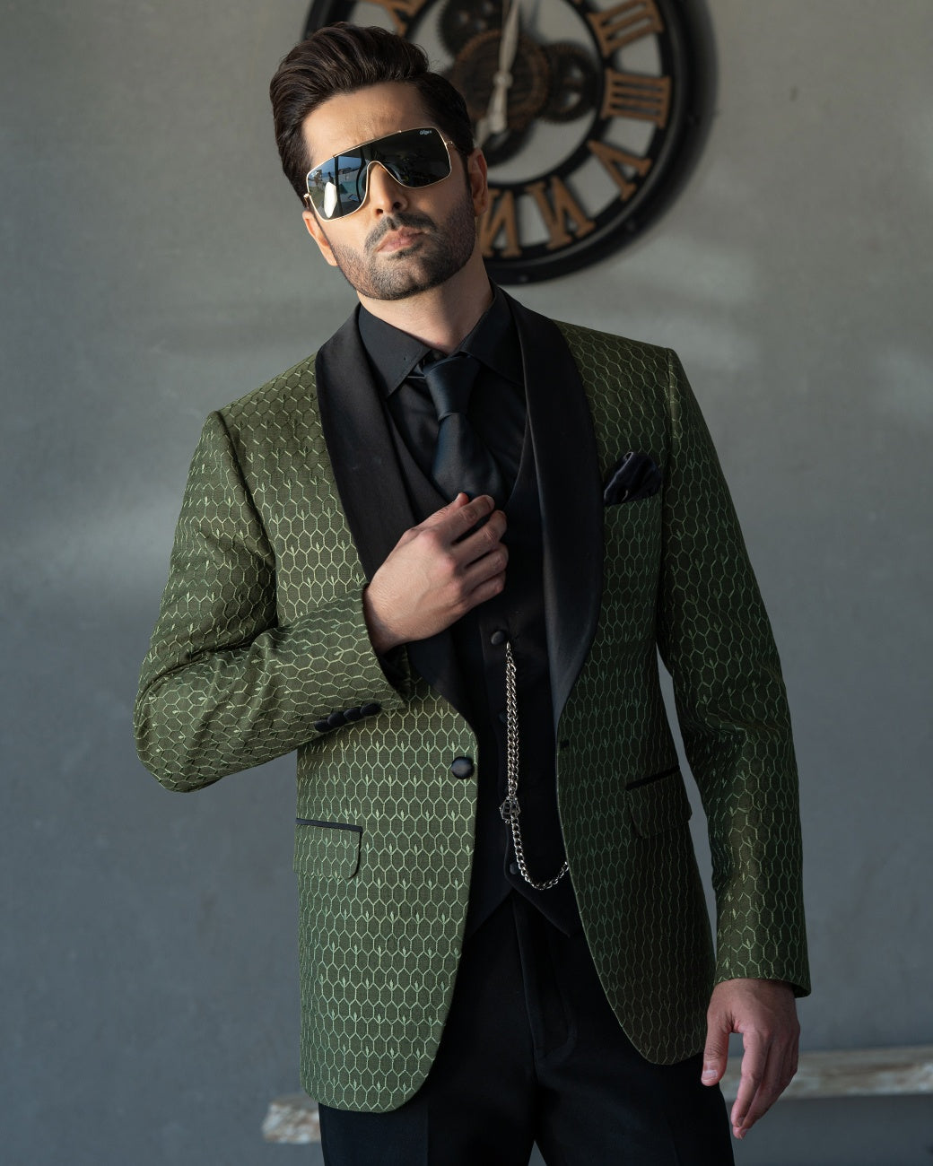 Embroidery Embellished Tuxedo Suit