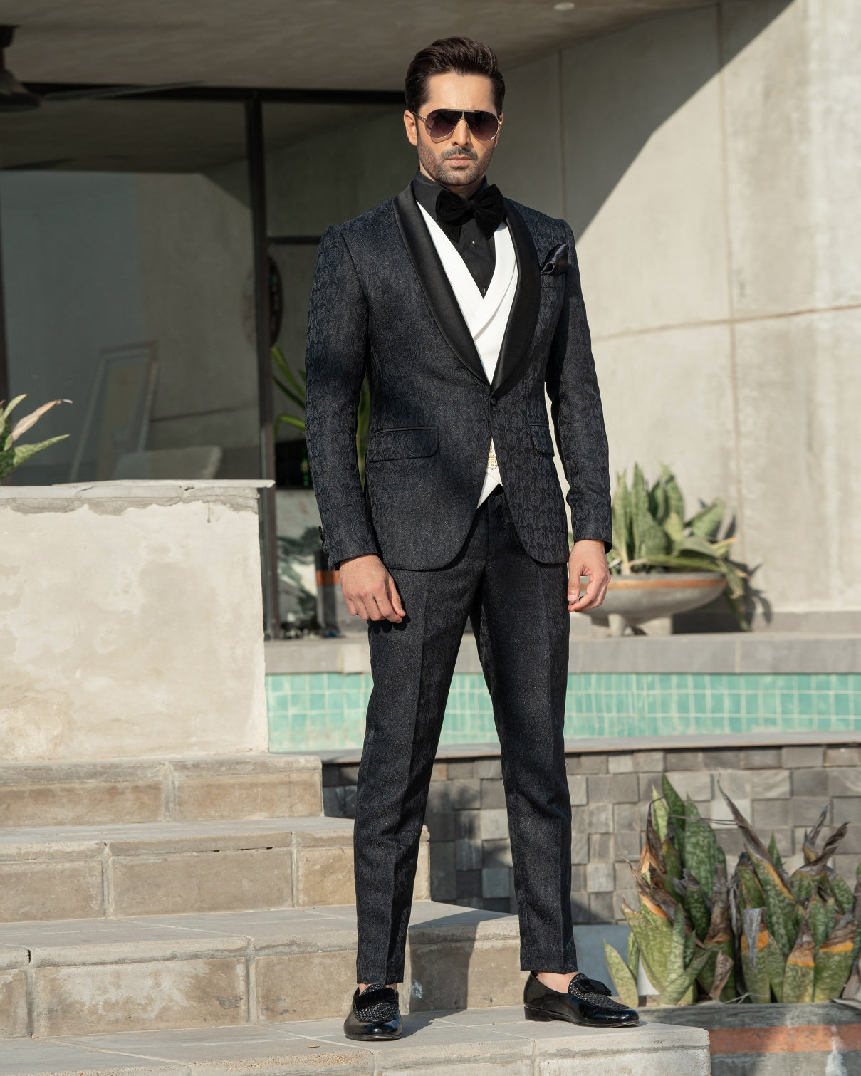 Embos Embellished Tuxedo Suit