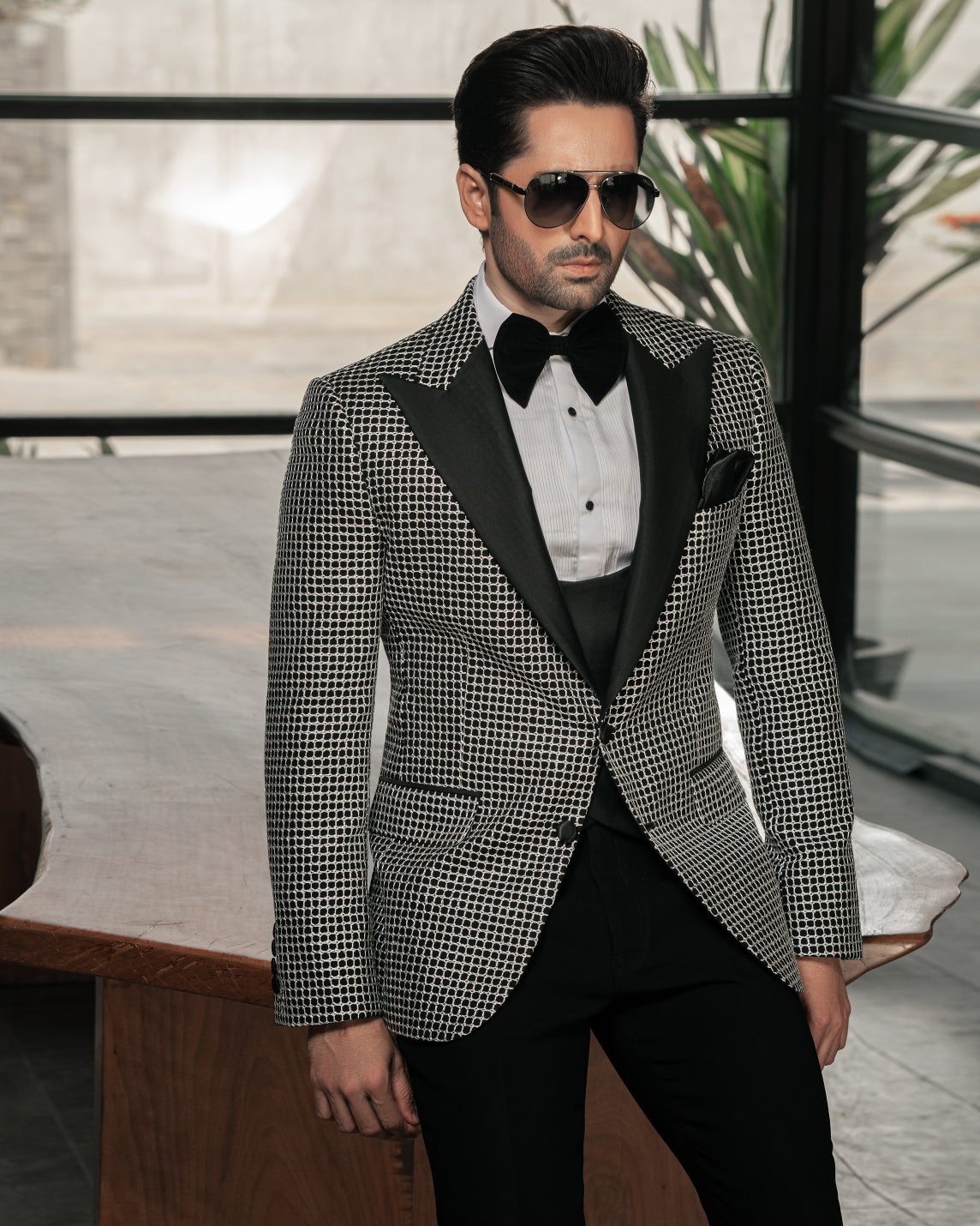 Embroidery Embellished Tuxedo Suit