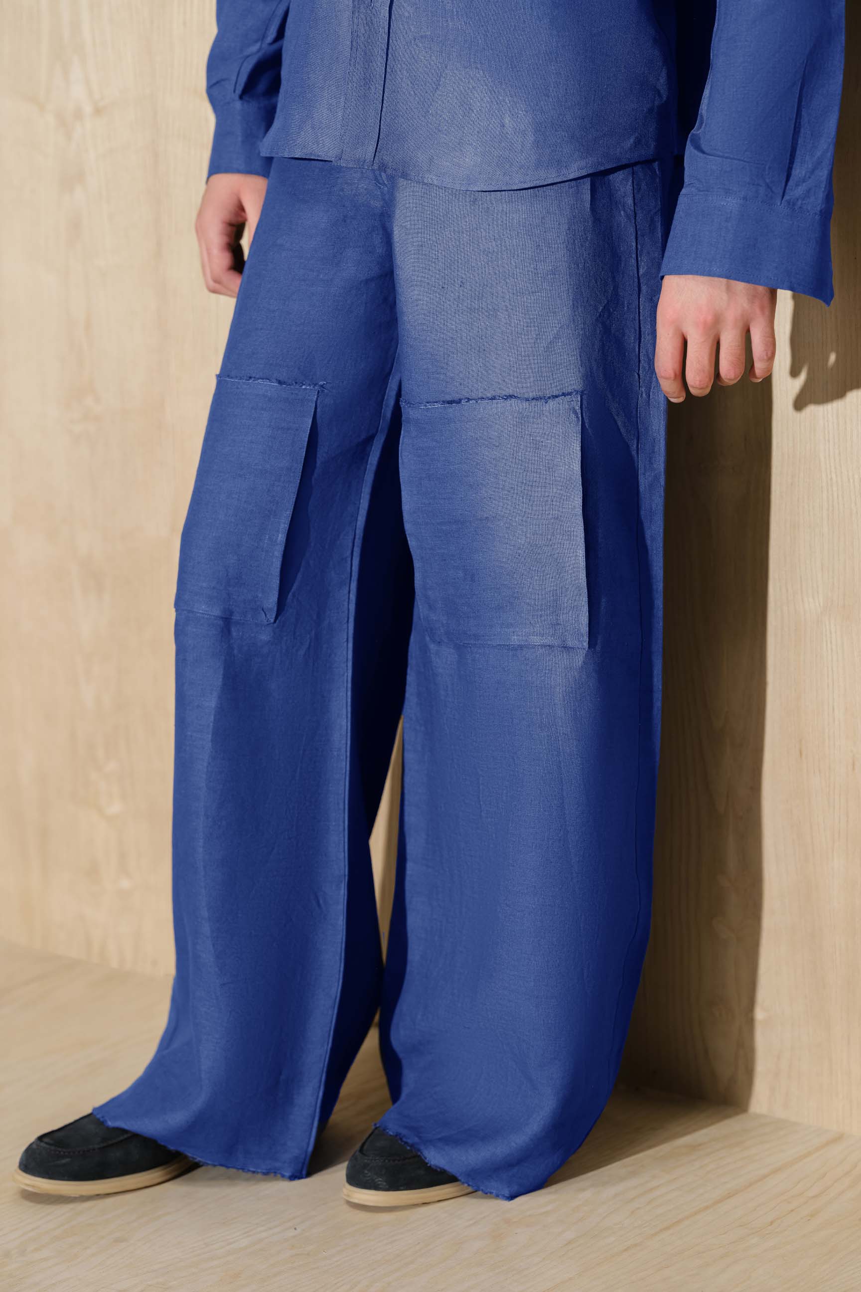Indigo Blue “Old Money” Cuban Collar Shirt with Bell-Bottom Trousers