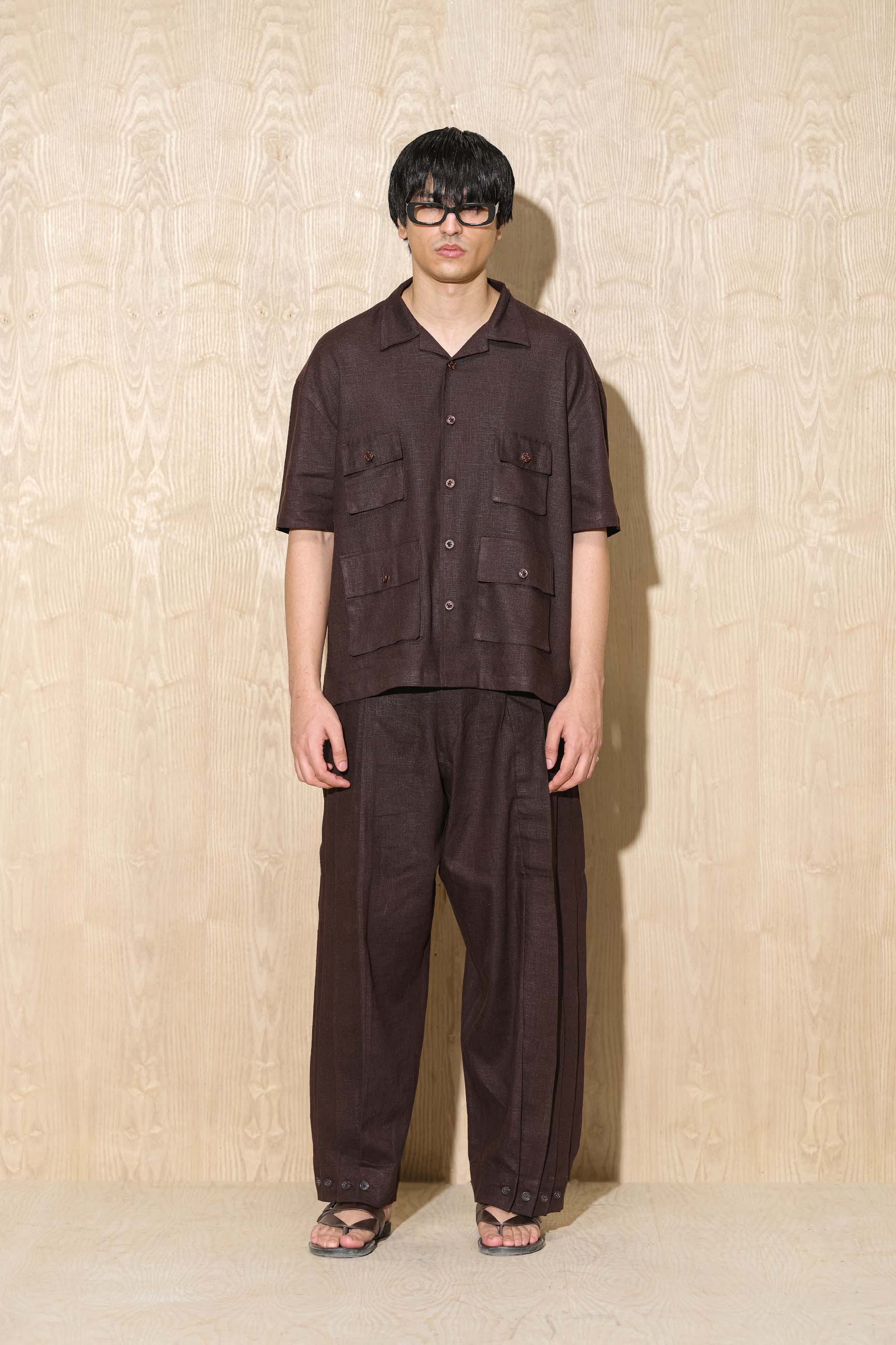 Nespresso Brown Oversized Shirt with Wide Baggy Pleated Trousers