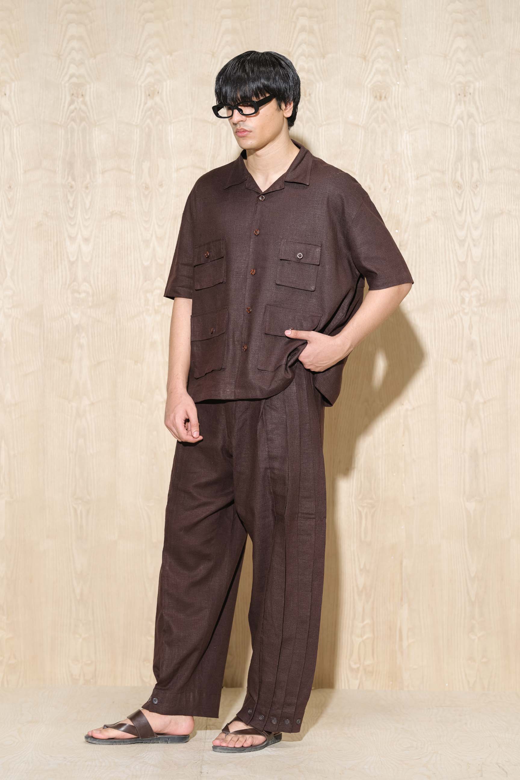 Nespresso Brown Oversized Shirt with Wide Baggy Pleated Trousers