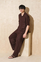 Nespresso Brown Oversized Shirt with Wide Baggy Pleated Trousers