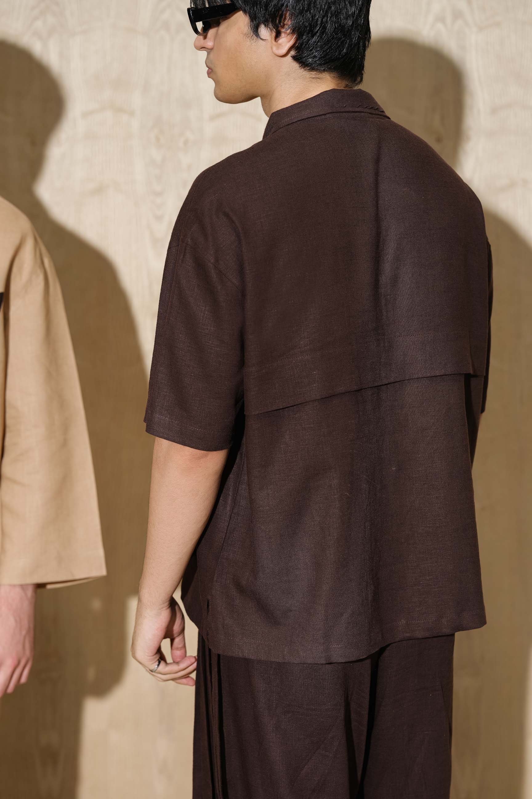 Nespresso Brown Oversized Shirt with Wide Baggy Pleated Trousers