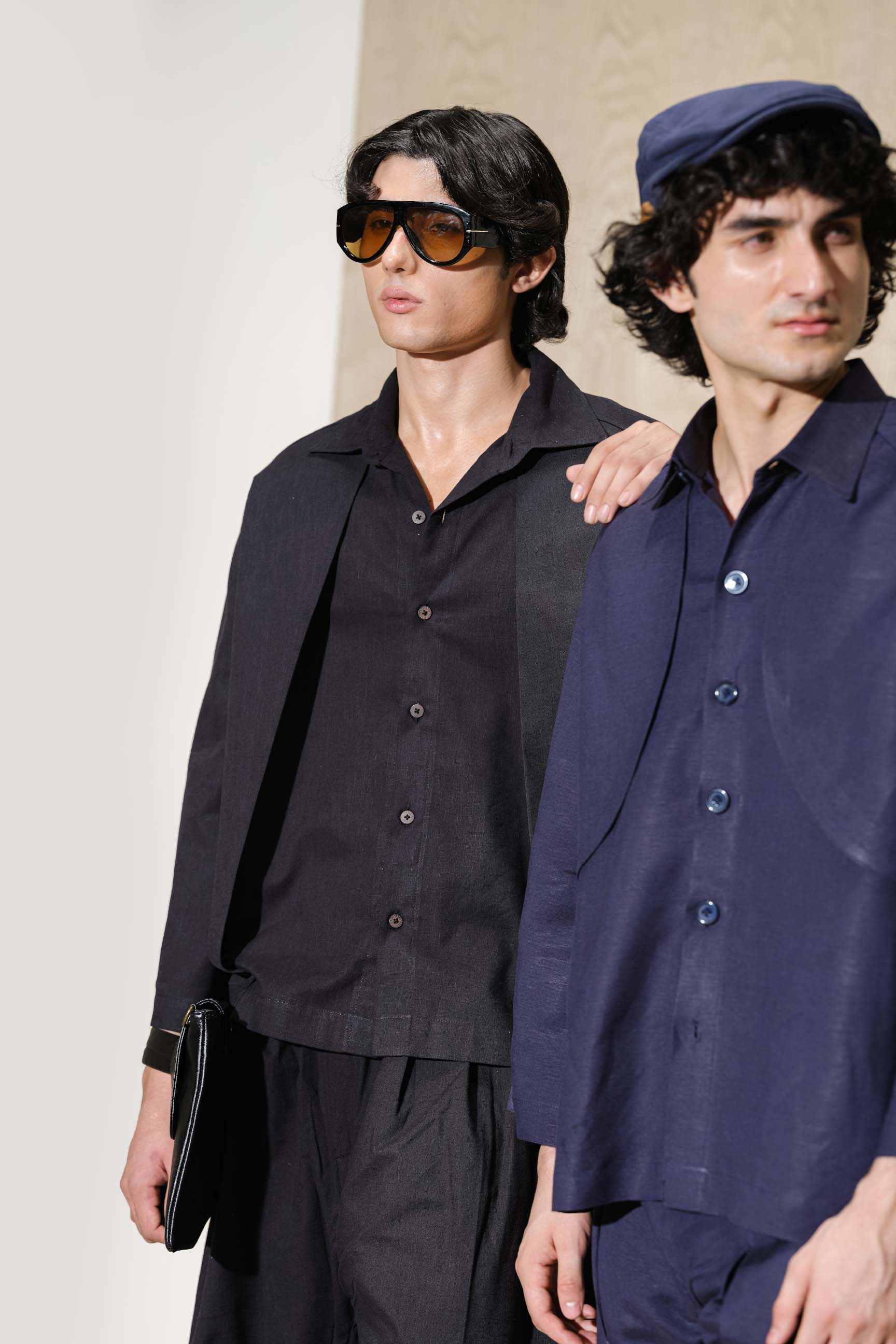Berry Blue Calle Oversized Utility Shirt with Wide-Leg Pleated Trousers