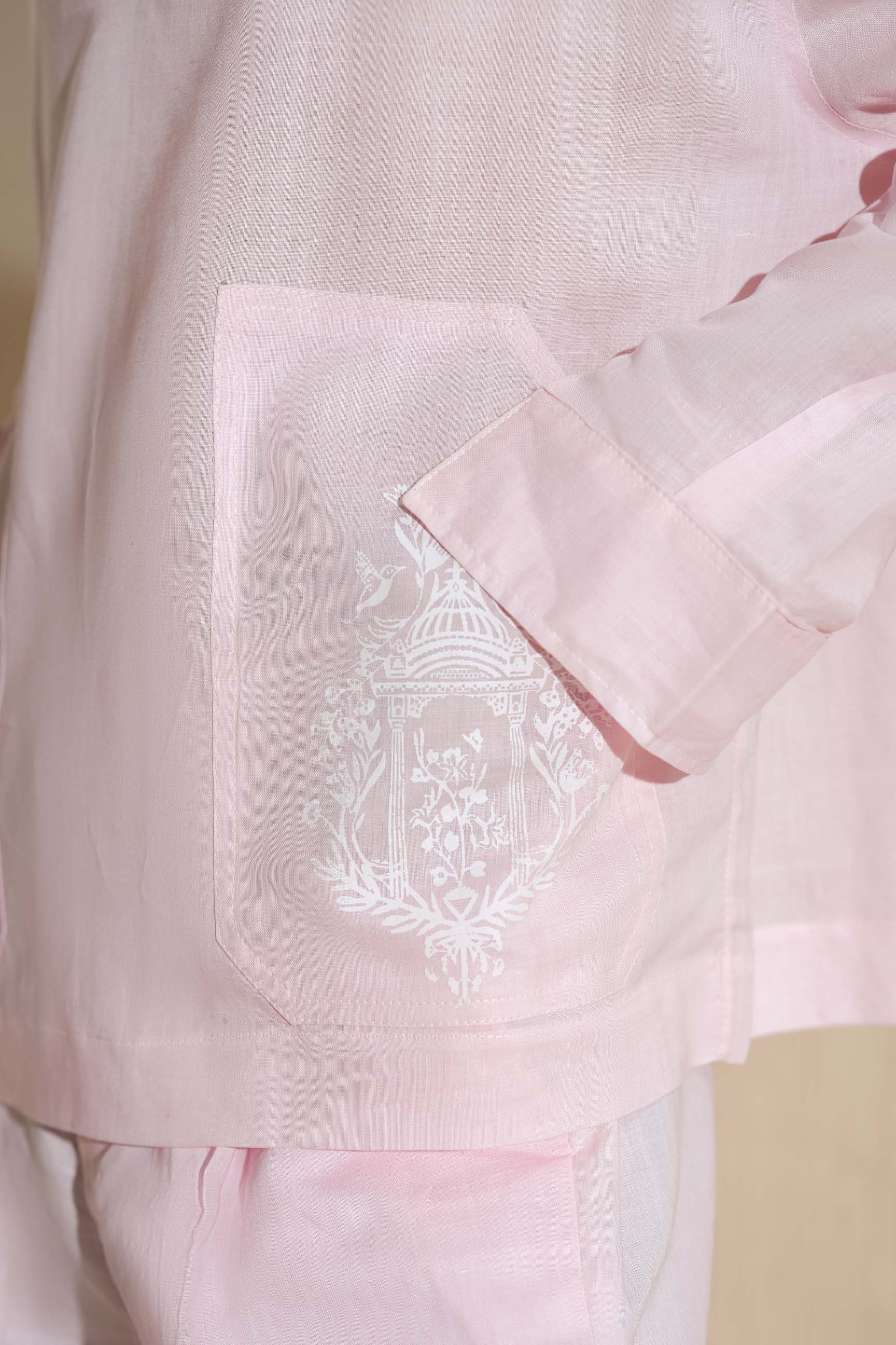 Powder Pink Oversized V-Neck Shirt with Baggy Wide-Leg Trousers