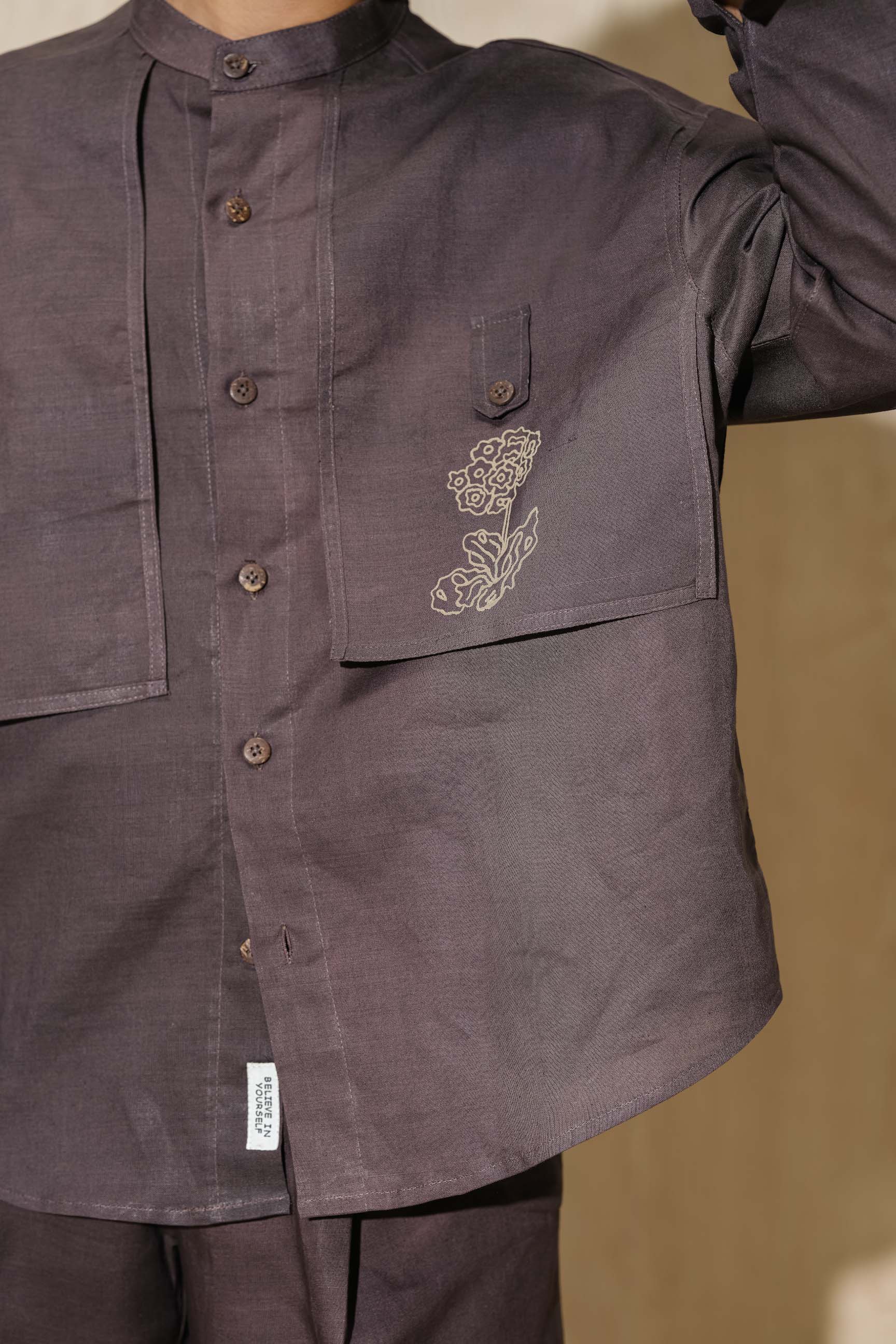 Brown Stone Calle Oversized Utility Shirt with Wide-Leg Trousers