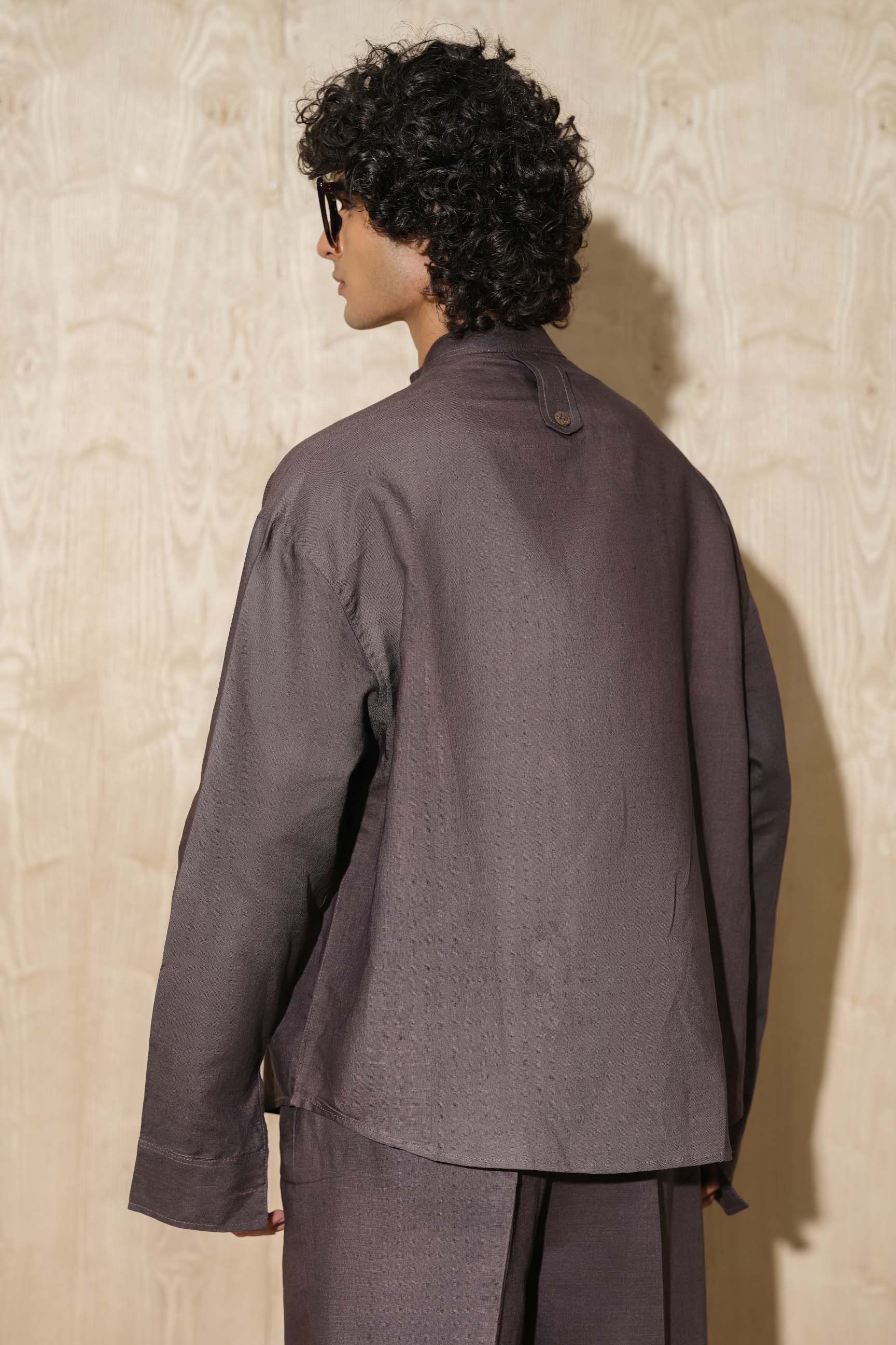 Brown Stone Calle Oversized Utility Shirt with Wide-Leg Trousers