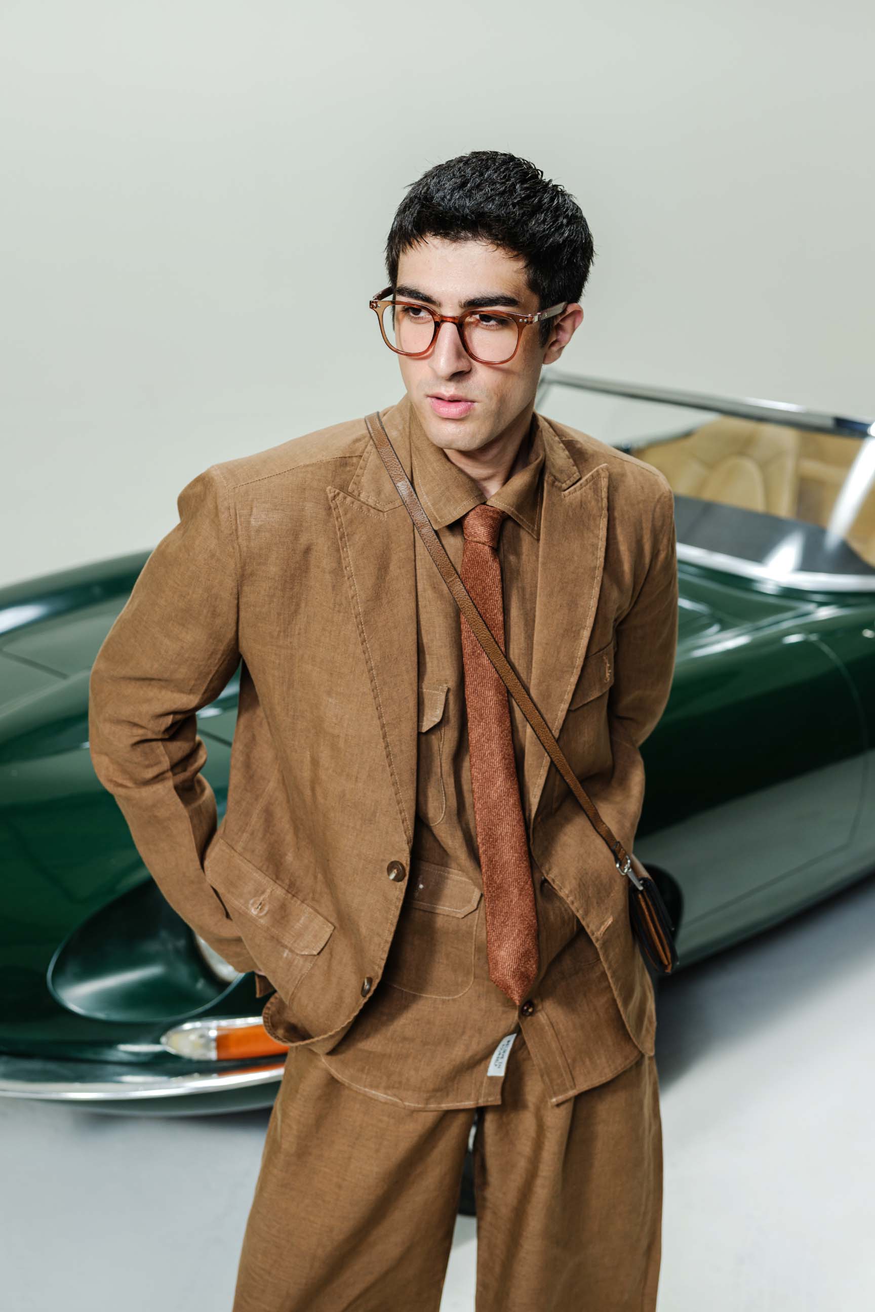 Espresso Brown “Old Money” Aesthetic Oversized Blazer Set (Blazer + Shirt + High-Waist Bell-Bottom Trousers)