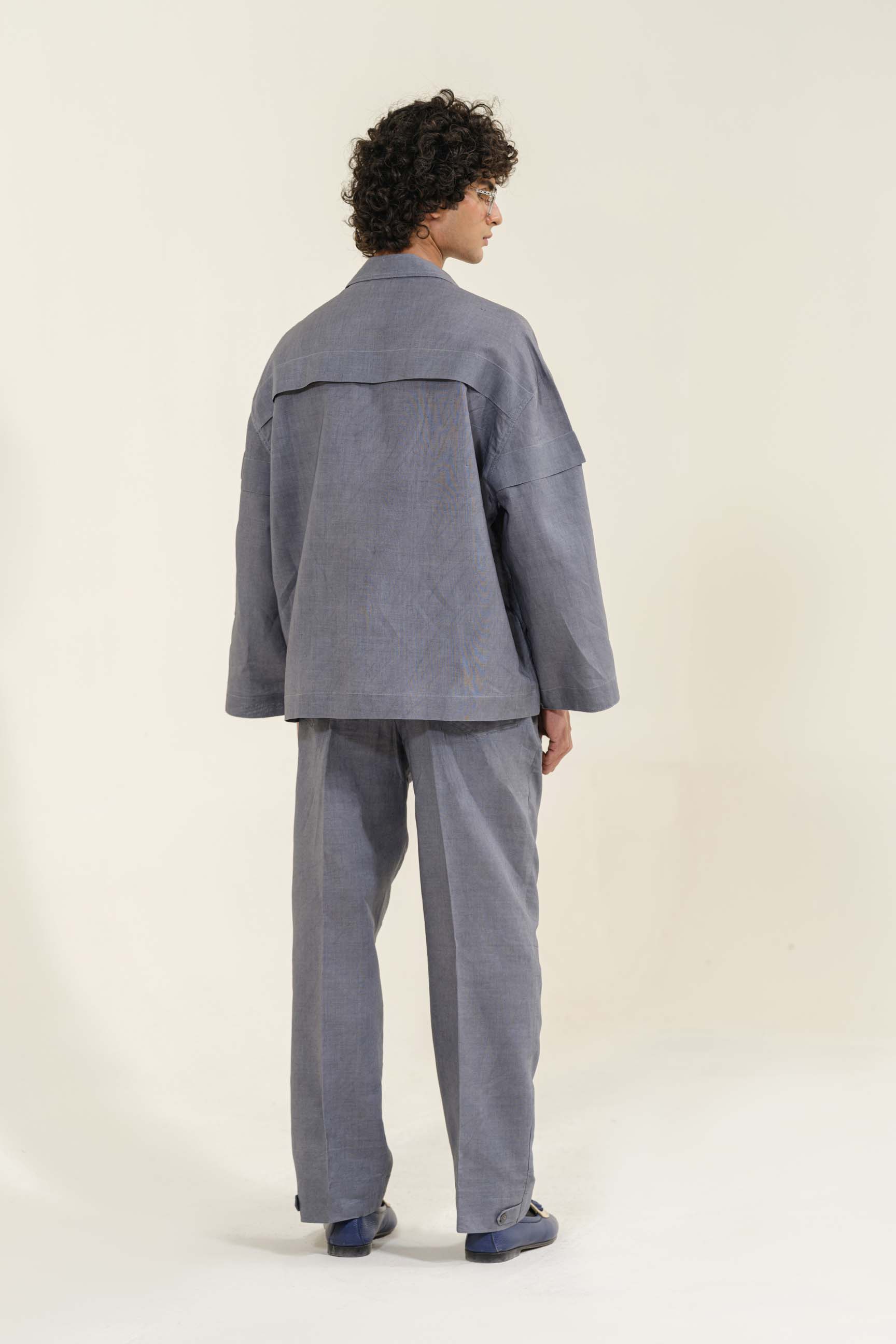 Ash Grey Calle Oversized Utility Shirt with Wide-Leg Trousers