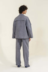 Ash Grey Calle Oversized Utility Shirt with Wide-Leg Trousers