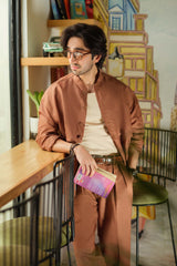 Coco Brown Oversized Shirt & White High-Waist Pant Set
