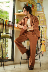 Coco Brown Oversized Shirt & White High-Waist Pant Set