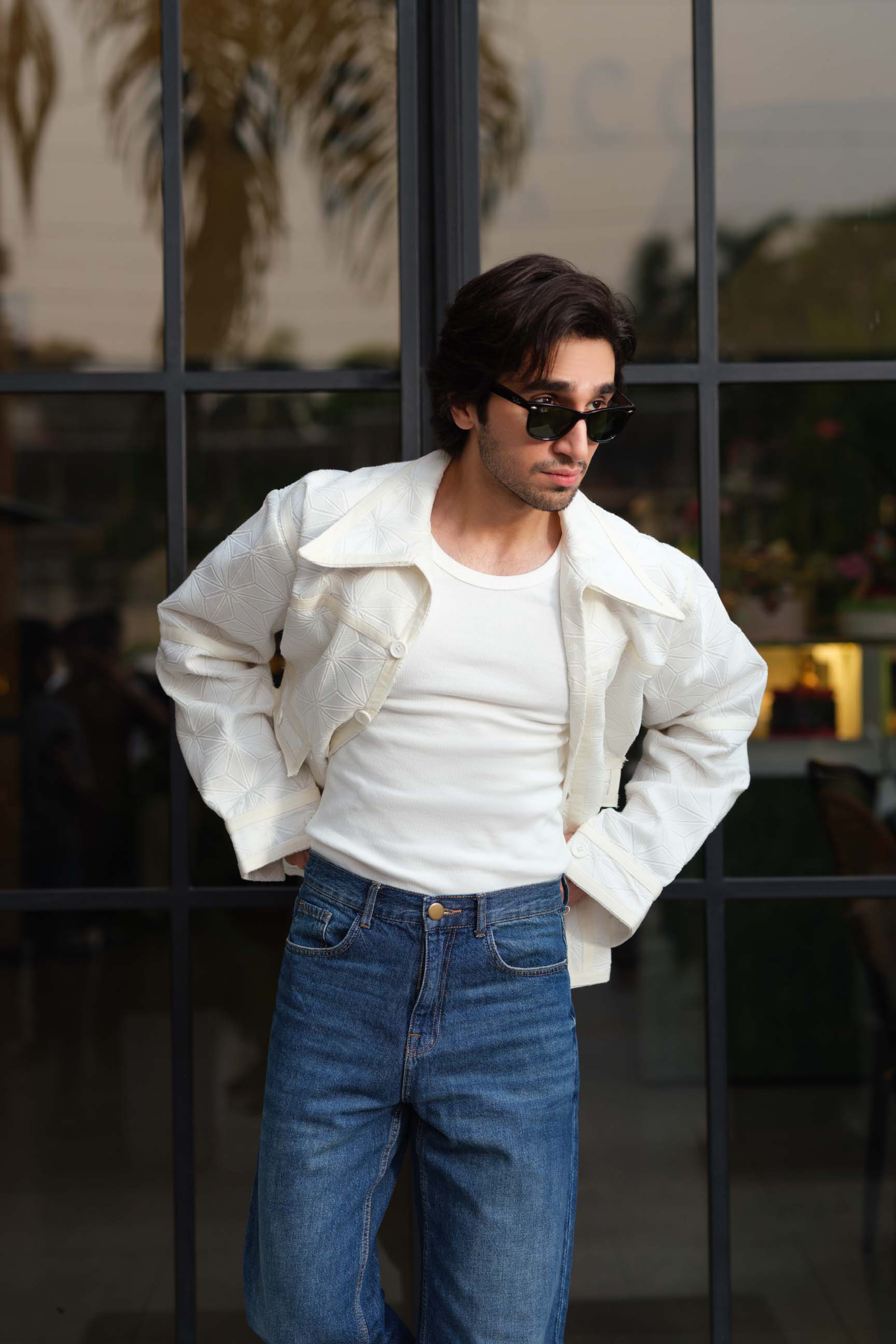 Ivory White Embroidered Drop-Shoulder Jacket