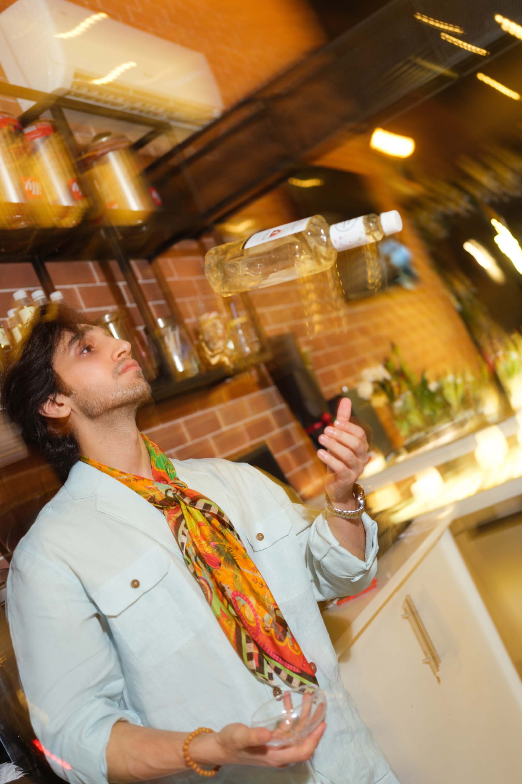 Baby Blue Oversized Double-Breasted Shirt & White High-Waist Pant Set