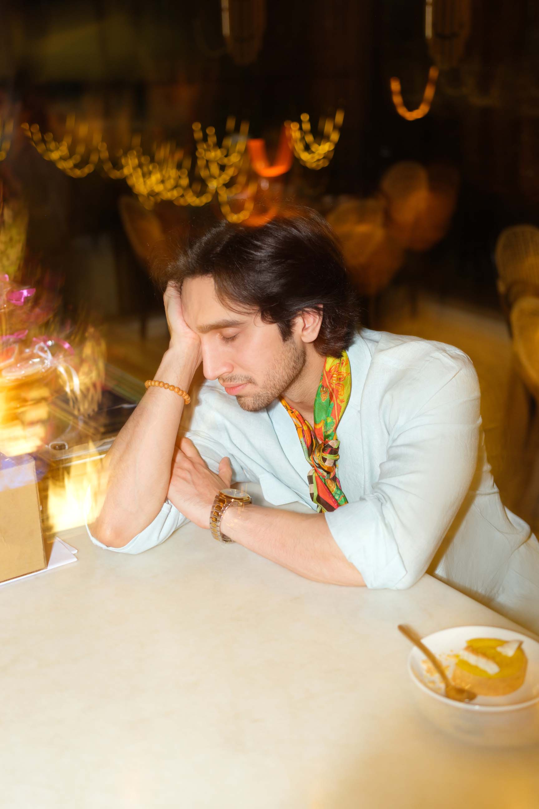 Baby Blue Oversized Double-Breasted Shirt & White High-Waist Pant Set