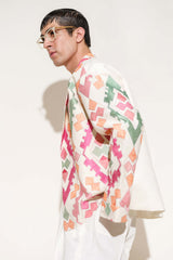Multicolor Embroidered Oversized Double-Breasted Jacket with High-Waisted Wide-Leg Trousers