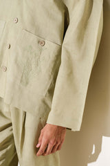 Light Olive Green Calle Oversized Utility Shirt with Wide-Leg Trousers