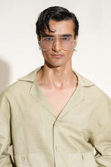 Light Olive Green Calle Oversized Utility Shirt with Wide-Leg Trousers