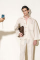 Natural Cream “Old Money” Shirt with Chinese Loop Buttons & Wide Trousers