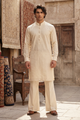 Cream Beige Embroidered Kurta & Trouser Set