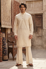 Cream Beige Embroidered Kurta & Trouser Set