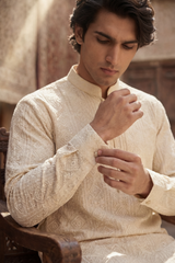 Cream Beige Embroidered Kurta & Trouser Set