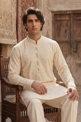 Cream Beige Embroidered Kurta & Trouser Set