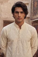 Light Golden Beige Embroidered Kurta & Trouser Set