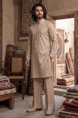 Sand Gold Embroidered Kurta & Trouser Set