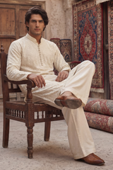 Light Golden Beige Embroidered Kurta & Trouser Set