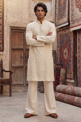 Light Golden Beige Embroidered Kurta & Trouser Set