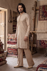 Sand Gold Embroidered Kurta & Trouser Set