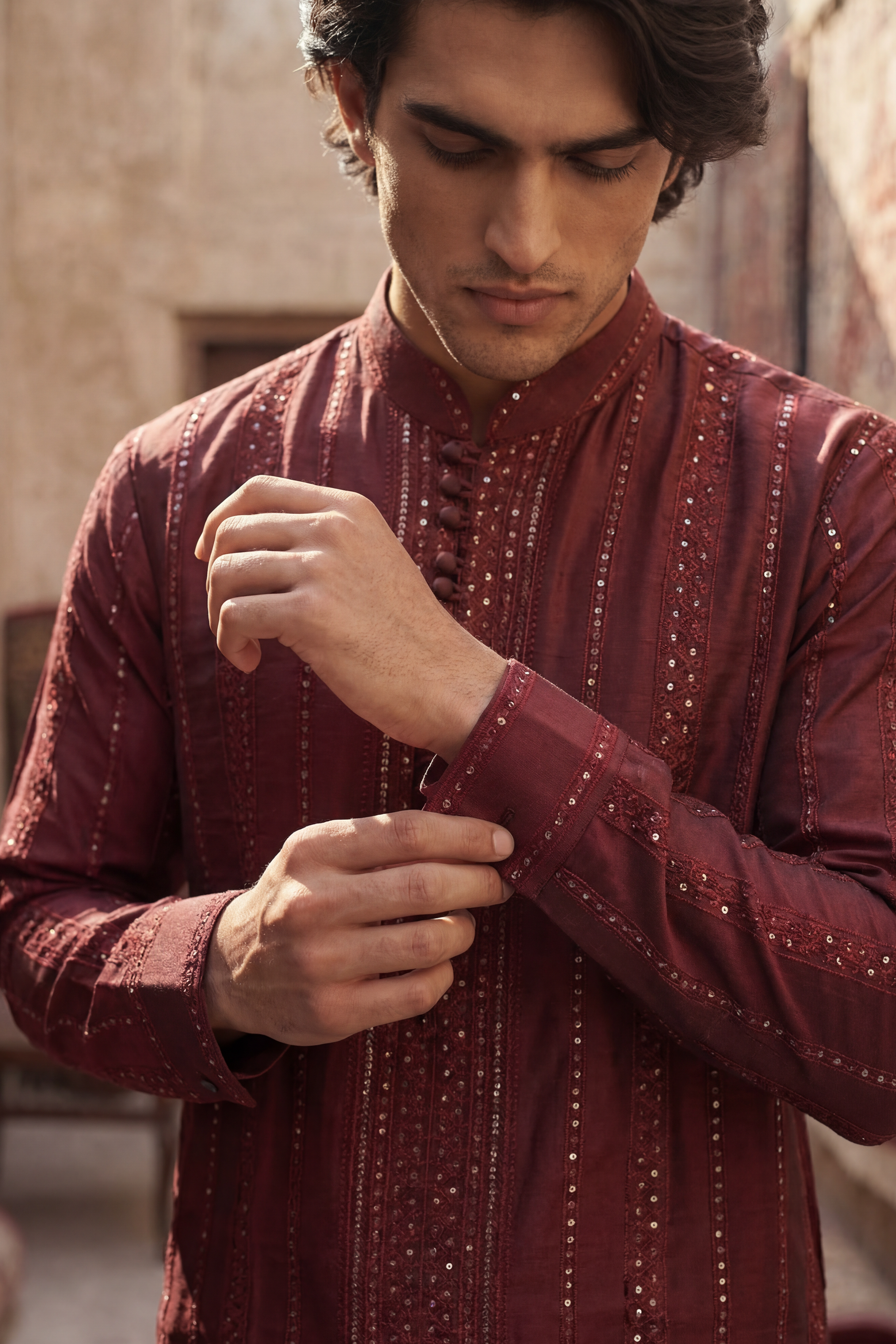 Reddish Maroon Embroidered Kurta & Trouser Set