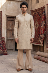Light Golden Beige Embroidered Kurta & Trouser Set