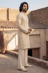 Light Cream Embroidered Kurta & Trouser Set