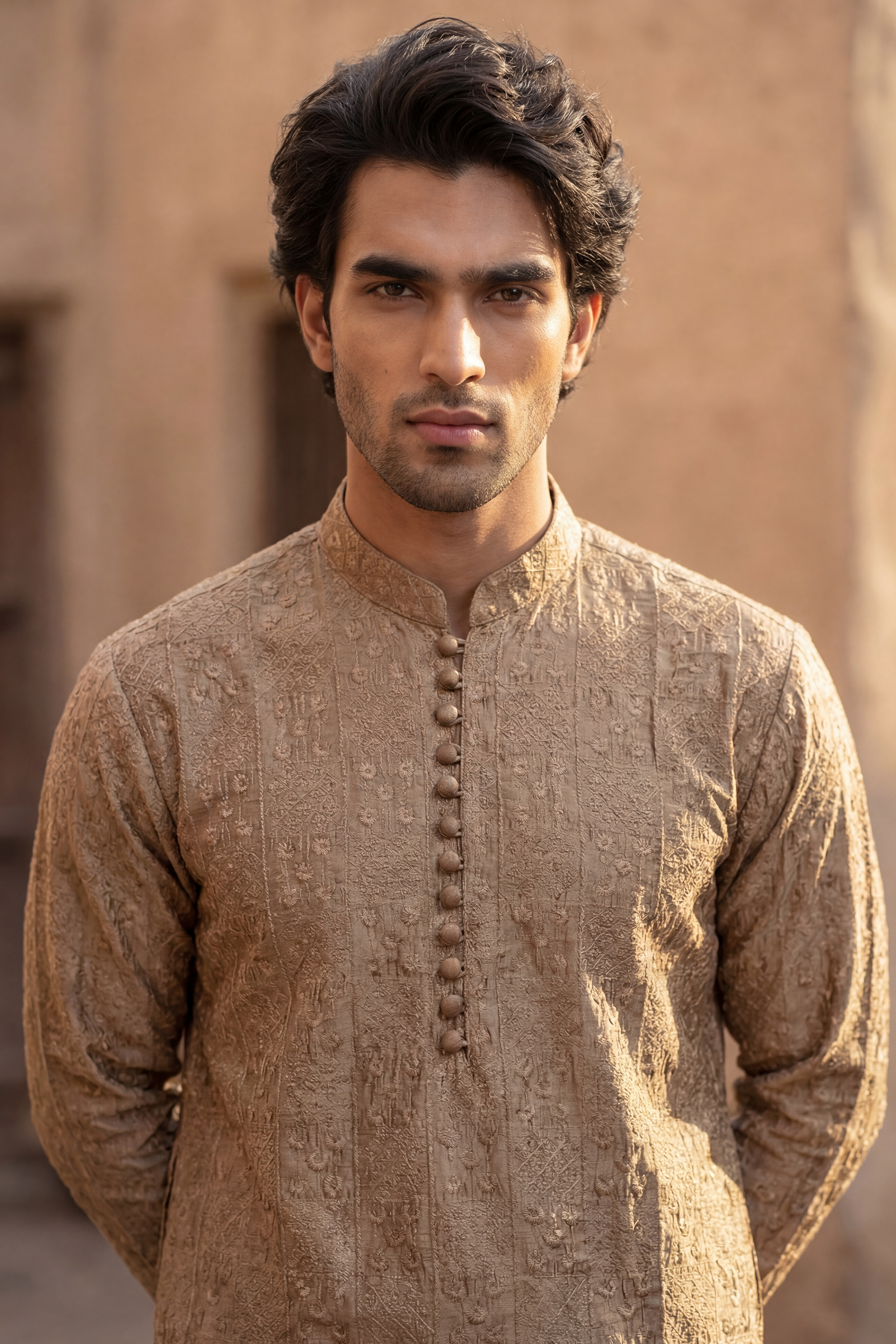 Copper Brown Embroidered Kurta & Trouser Set